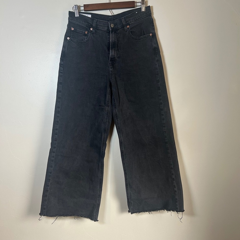 GAP Black Wide-Leg Flare Jeans with Raw Hem